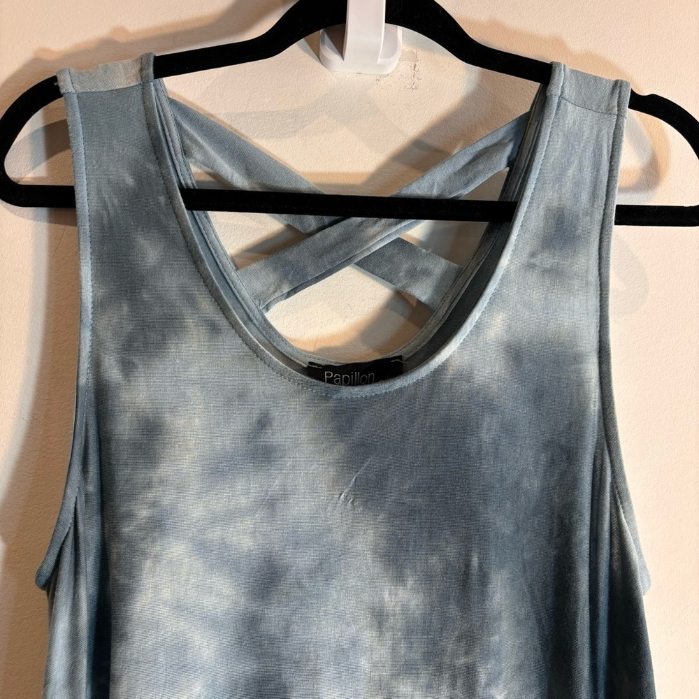 PAPILLON Sz L Maxi Dress Tie Dye Slinky Cross Strap Back Tulip Hem NEW WITH TAG - Picture 2 of 12